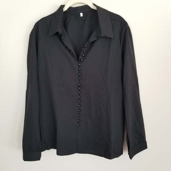 BLACK LONG SLEEVE BUTTON UP BLOUSE - Picture 3 of 5